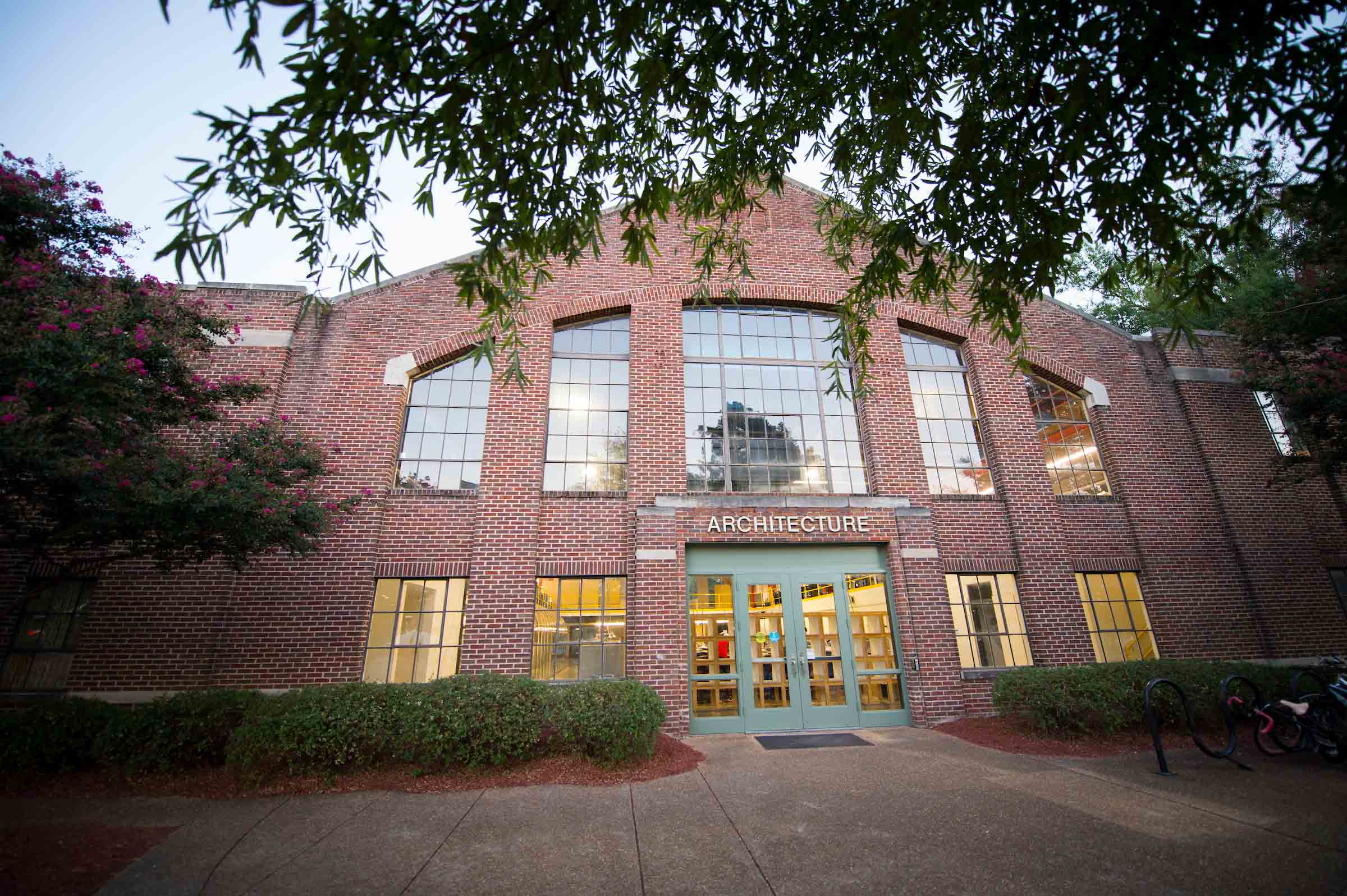 Outside Giles Hall looking at the windows from the front