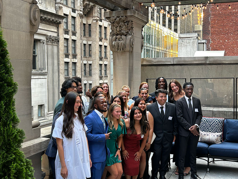 Mississippi State students gather on a rooftop for a photo in New York