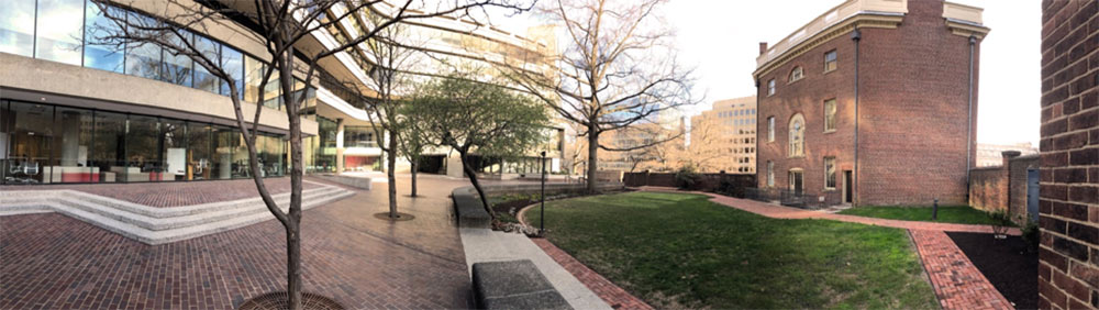 Outside view of a building, probably The Octagon: Museum of the Architects Foundation in Washington, D.C.