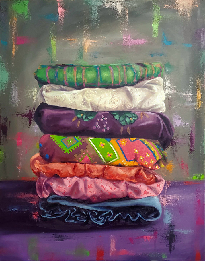 Painting of folded clothing.