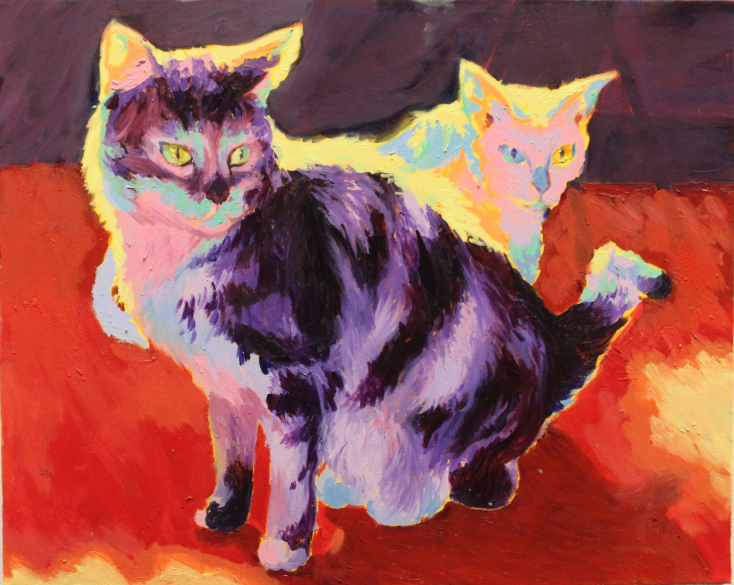 painting of two cats facing the opposite of each other